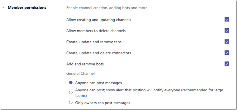 Microsoft Teams permissions with Tenant level applied
